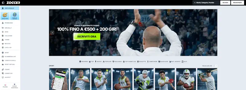Zoccer con onboarding rapido e bonus lineare